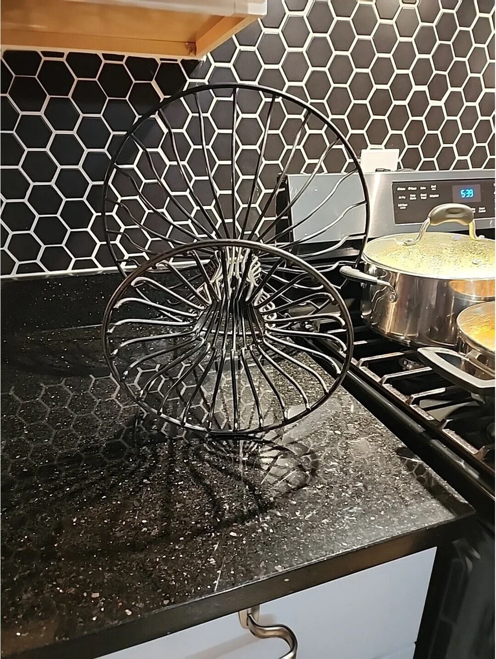 Large Ornate Footed Matte Black Metal Wire Heavy Center Piece Fruit Stand